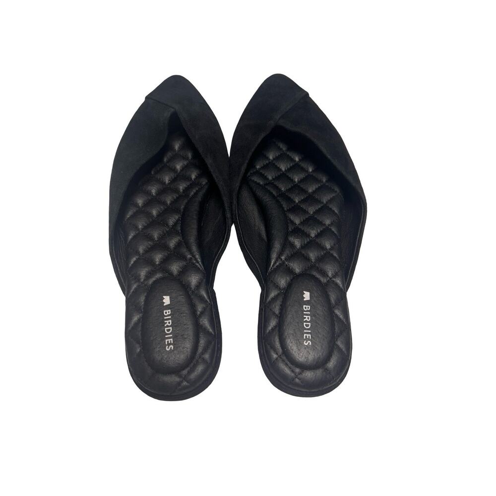Birdies The Swan Pointy Toe Mule Slide Flat Shoes Black Suede Leather 7.5